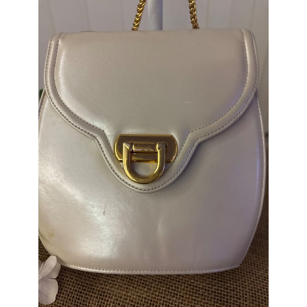 Vintage Frenchy Of California White Leather Shoulder Bag With Gold Chain Strap